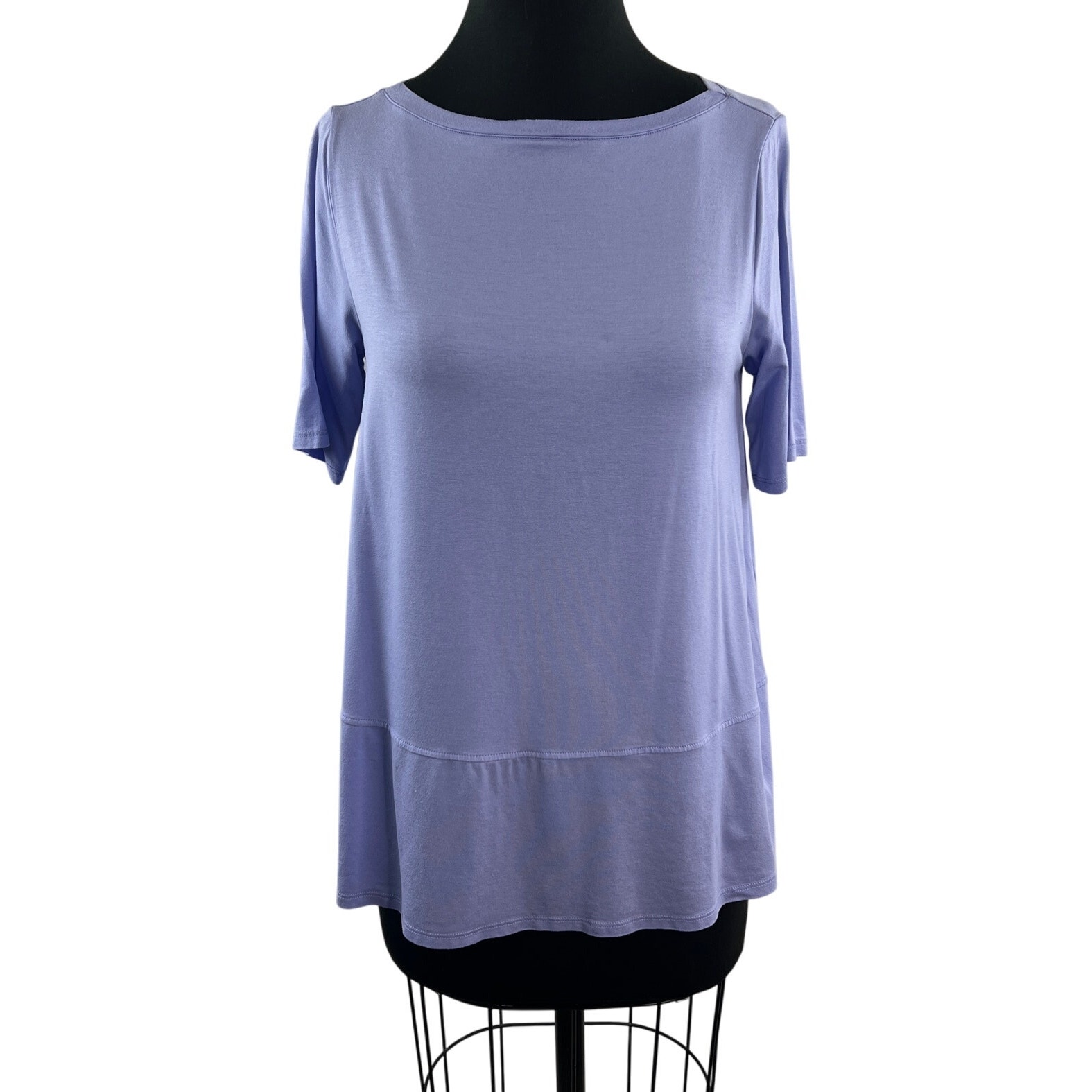 Eileen Fisher Hydrangea Top Tencel Boat Neck Elbow Sleeve Pullover Size X-Small